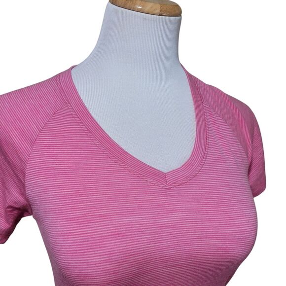 Woolx Merino Wool V-Neck Striped Tee Activewear Top Breathable Pink XSmall - Picture 4 of 7